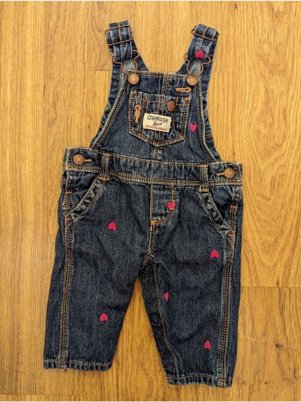 Oshkosh Bgosh BabyOveralls 3M w/ Pink Heart Accents - Perfect for Valentine's Da